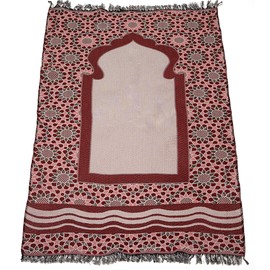 Modefa Turkish Islamic Prayer Mat Janamaz Sajjadah | Thin Woven Cotton Praying Rug | Traditional Muslim Sejada for Men Women Pocket Travel Mat - Stargazer (Red)
