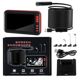 BRIGHTBOX Endoscope Inspection Camera, Industrial Borescope with 8mm Lens, 4.3 Inch IPS Screen, Semi-Rigid Cable (2/5/10M), Waterproof, LED Light, 32GB Card (5M)