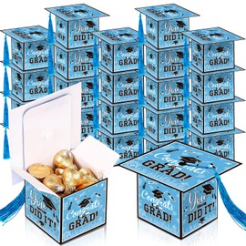 Yavxzvbw 24Pcs Light Blue Graduation Candy Box 2024 Graduation Decorations Graduation Gift Cap Box Graduation Party Favors for Graduation Party Decorations Graduation Party Supplies 2024
