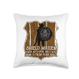 Viking Java Viking Shield Maiden Don't Touch My Coffee Throw Pillow, 16x16, Multicolor