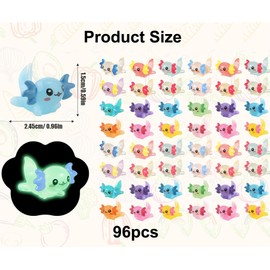 WLEAD 96PCS Mini Resin Axolotl Figures - 16 Colors (8 Glow in Dark & 8 Non-Glow) 6 per Color, Dual-Effect Plastic Animals for Aquarium, Fairy Garden, DIY Miniature Landscape Decor