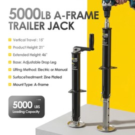 5000lbs A-Frame Trailer Jack,30" Lift 20-24V Cordless Drill Compatible with Adjustable Drop Leg for Utility, Yacht, and Camper Trailers