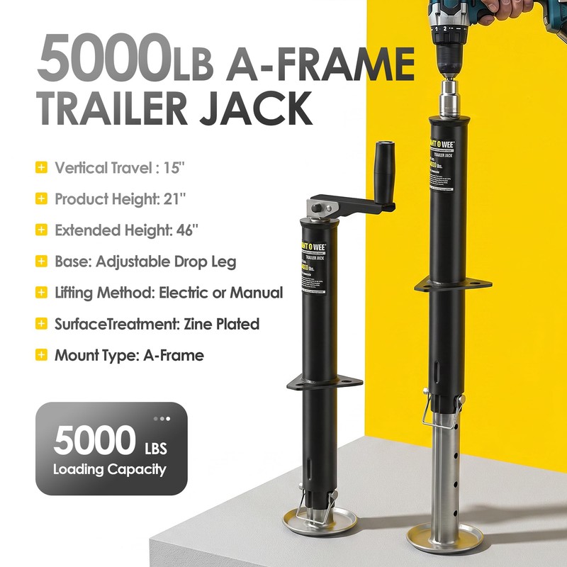 5000lbs A-Frame Trailer Jack,30" Lift 20-24V Cordless Drill Compatible with