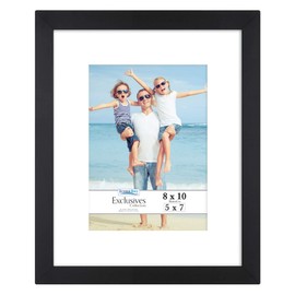 Icona Bay 8x10 Black Picture Frame with Mat, Sturdy Wood Composite Photo Frame with Removable 5 x 7 Mat, Sleek Design, Table Top or Wall Mount, Exclusives Collection