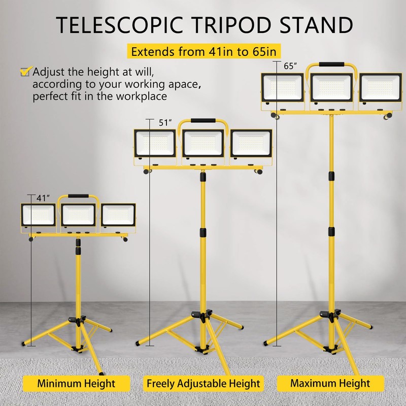21000 Lumens Work Lights with Stand, 3 Adjustable Head LED