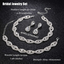 KALVICA Bridal Wedding Jewellery for Women Crystal Statement Necklace Dangle Earrings Bracelet Set Wedding Engagement Bridesmaid Costume Dress Prom Jewellery Sets
