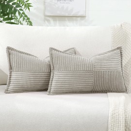 Artscope Corduroy Cushion Covers Pack of 2 Modern Patchwork Throw Pillow Covers Soft Pillowcase Broadside Decorative Textured Cushions for Home decor Sofa Bedroom Couch Light Gray 40x60cm