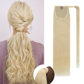Rich Choices Ponytail Hairpiece Real Hair Extensions Ponytail Extension with Velcro Strap 50 cm #613 Light Blonde Ponytail Braid Extensions Real Hair Remy Silky Straight Extension