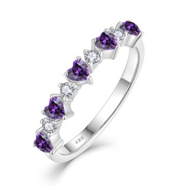 Wisbal Stackable Rings 925 Sterling Silver Rings Half Eternity Ring Birthstones Ring for Women 6-9 Size, 7, Created Amethyst