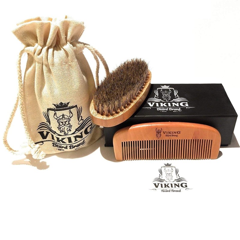 Beard Comb and Boar Bristle Brush Set Kit for Men