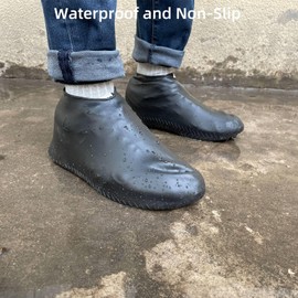 LSDWL Waterproof Shoe Covers 2 Pairs,Rain Shoe Covers Reusable Silicone Non Slip Shoe Covers for Outdoor,Rain Shoe Covers for Women and Men (Black, Large)