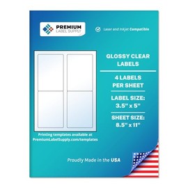 Premium Label Supply Glossy Clear Labels – 3.5" x 5" – Laser/Inkjet Compatible – (4 per Sheet), 25 Sheets – 100 Total Adhesive Labels