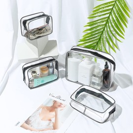 Aucuu Aucuu 4-Pack Clear Wash & Makeup Bags TSA Approved Makeup Bags, PVC Waterproof Travel Wash Bags for Family, Men, Women (Largea, Medium, Small, Minimum)