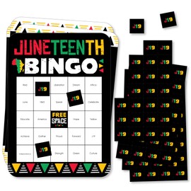 Big Dot of Happiness Happy Juneteenth - Bingo Cards and Markers - Freedom Day Party Shaped Bingo Game - Set of 18