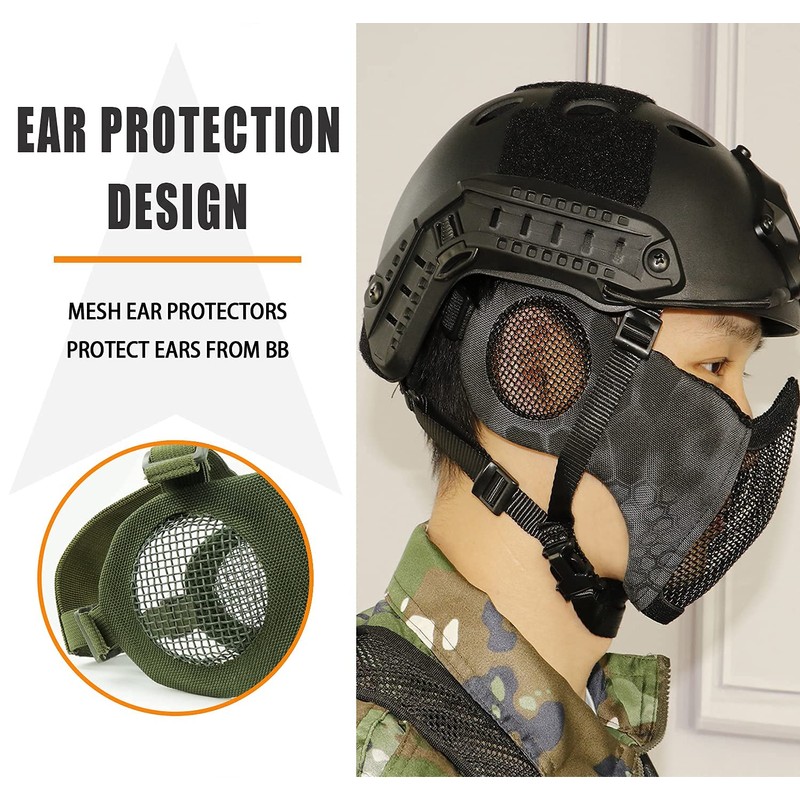 Aoutacc Airsoft Protective Gear Set, Half Face Mesh Masks with