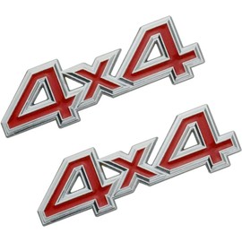 2pc 4X4 Four-Wheel Drive Emblem Badge 3D Letter Metal Emblem Car Side Fender Rear Trunk Badge Tailgate Sticker Decals (Silver-red)