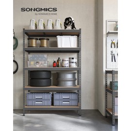 SONGMICS 5-Tier Storage Shelves, Garage Storage, Boltless Assembly, Adjustable Shelving Unit, 23.6 x 47.2 x 70.9 Inches, Load 1929 lb, for Shed Warehouse Basement Kitchen, Gray UGLR600G01