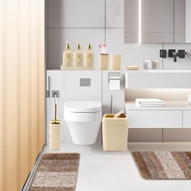 WSBArt 32PCS Bathroom Set Bathroom Sets with Shower Curtain and Rugs Beige Bathroom Accessories,Shower Curtain Set,Bathroom Rug Set with Bathroom Trash Can