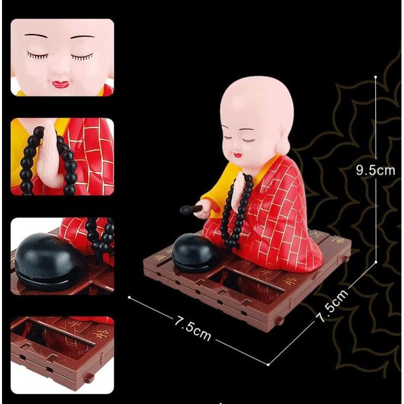 EatingBiting Little Monk Figurine Solar Buddha Monk Shaking Head Statue