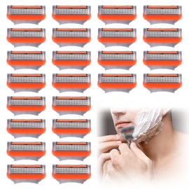 24Pcs Premium Razor Blades for Men - 5-Layer Stainless Steel Refills Compatible with Fusion 5 Style Razors, Smooth Shaving Replacement Cartridges Value Pack
