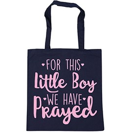 Hippowarehouse For this little boy we have prayed (PINK) Tote Shopping Gym Beach Bag 42cm x38cm, 10 litres