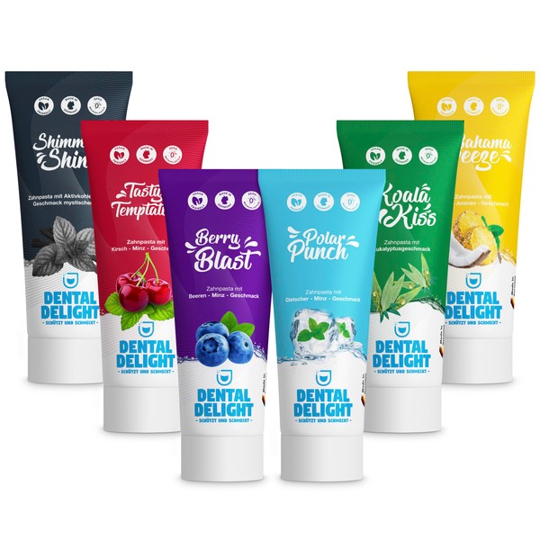 DENTAL DELIGHT Pack of 6 | 6 x Sustainable and Vegan Toothpaste with Flavour, No Microplastics