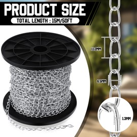 Yaocom 100 ft 1.3mm Galvanized Steel Hanging Jack Chain Gold Metal Link Chain Roll Spool for Light Fixture, Bird Feeders, Overhead Lights, Artworks, Flowerpots(50 Ft, 1.3mm,Silver)