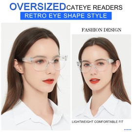 MARE AZZURO Retro Cat Eye Reading Glasses Women Large Frame Readers 1.00 1.25 1.50 1.75 2.00 2.25 2.50 2.75 3.00 3.50 4.00 5.00 6.00 (Transparent, 250)