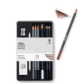 Winsor & Newton Studio Collection Sketch Drawing Drawing Pencils Graphite & Charcoal with Pencils, Blender, Eraser and Sharpener Artist Professional Quality 10 Set(7+3pcs)