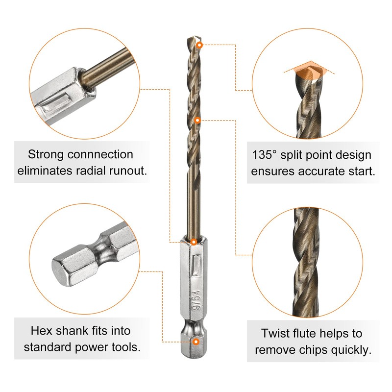 sourcing map 1/4" Hex Shank Drill Bit 9/64" Gold Oxide