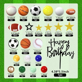 37 piezas de decoración deportiva para tartas con fútbol, fútbol, béisbol, baloncesto, tenis, golf, para niños y hombres, artículos deportivos para fiestas de cumpleaños (deportes)