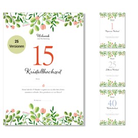 Frank Paperman® 15th Wedding Anniversary Gift | Crystal Wedding Gift | Certificate Wedding Anniversary Gift Idea | Floral | Pre-Print in DIN A4 Format