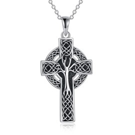 YFN Keltisches Kreuz Halskette Sterling Silber Keltischer Baum des Lebens Anhänger Religiöser Kreuz Schmuck Lebensbaum Geschenke für Damen Herren