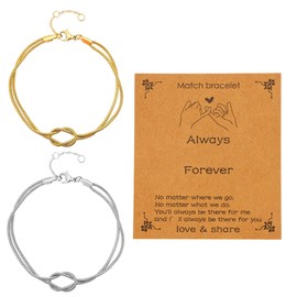 Warmhope Unbreakable Bond Couples Bracelet Set for Men Women Eternal Touch Matching Jewelry Pinky Promise Adjustable Braided Cord Gift for Valentines Day Anniversaries, universal size, Stainless Steel