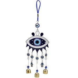 Evil Eye Wind Chimes and Wall Hanging Decoration - Big Devil Blue Eye Wind Bells Handcraft Hanging Decoration - Car Charm