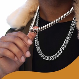 10mm Silver Plated Stainless Steel Cuban Link Chain Necklace & Bracelet - Heavy Duty Smooth Finish Buckle(8 Inch)