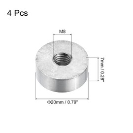 sourcing map M8 Thread 20 mm Diameter Round Shape Aluminium Disc Hardware Pack of 4 Aluminium Circle Disc Glass Plate Adapter for Glass Table