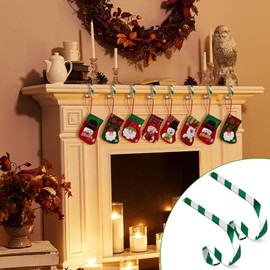 Brbecon Christmas Stocking Holders for Mantle Set 8, Lightweight Metal Stocking Hangers Adjustable Candy Cane Stocking Hooks for Fireplace Non-Skid Stocking Holders for Christmas Decoration (Green)