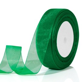 Green Ribbon for Flower Bouquet 1 Inch 50 Yards Ribbons for Crafts Mothers Day Ribbon Sheer Ribbon for Gift Wrapping Tulle Ribbon for Hair Thin Ribbon for Wedding Party Decorations Sewing