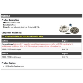 Clutch Kit - Compatible with 1990-1997 Ranger 4.0L V6
