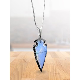 Opalite Arrowhead Necklace for Men Women - Men's Necklaces Arrow Heads Healing Crystal Necklace - Gifts for Men, Teen Boys - Stocking Stuffers for Men (Rhodium Edged)