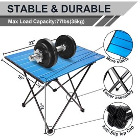 Camping Table Folding Portable Camp Side Table Aluminum Lightweight Carry Bag Beach Outdoor Hiking Picnics BBQ Cooking Dining Kitchen Blue Medium - Colour: black, Size: 16"D x 11"W x 15"H