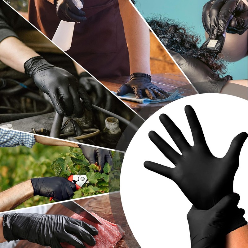 NEOTRIL Nitrile Gloves, Black, Rubber Gloves, Compliant With Food Sanitation