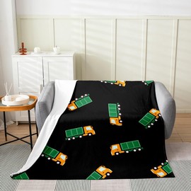 Garbage Truck Fuzzy Blanket Cartoon Car Flannel Fleece Throw Blanket for Sofa Couch Kids Teens Cute Trucks All Season Bed Blanket Vehicles Green Yellow Plush Blanket Throw 50"x60" Plush Blanket