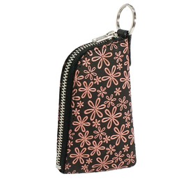 Indenya 4707-51-160 Key Case D Deer Leather Black Background x Pink Lacquer Snowflake Pattern, Black, Pink