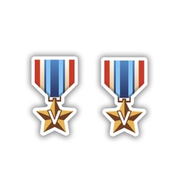 Set of 2 Distinguished Service Sticker - Bronze Star Medal with V-Device, Matte Finish for Veterans' Gear (4 inch)