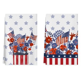 XCHI Red Blue Flowers Vase Patriotic America 4th of July Memorial Day Independence Day Kitchen Towels Dish Towels 18x26 Inch Home Decorations Hand Towels Set of 2 Drying Dishcloth