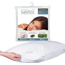 SafeRest Pillow Protector - Pack of 1 - Standard Size Waterproof Pillow Cover - Zippered Pillow Encasement for College Dorm Room, New Home, First Apartment - Cotton Terry, Waterproof, Breathable