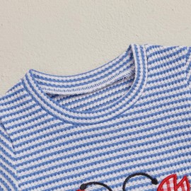 Bagilaanoe Infant Baby Boy Summer Outfit Crawfish Embroidery Waffle Striped Short Sleeve Romper Jumpsuit One Piece Clothes (Blue, 0-3 Months)