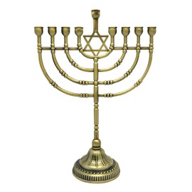 Ner Mitzvah Traditional Bronze Candle Menorah Chanukah Candles - Traditional Rounded Branches - Hanukkah Menorah